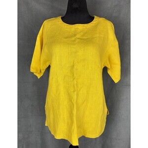 Harve Bernard Sport 100% Linen Top Blouse Women’s Large Yellow Pullover Tunic
